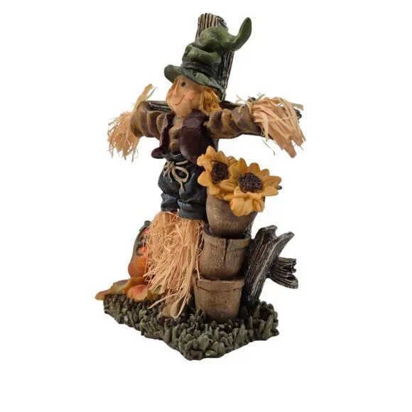 MSI Scarecrow Fall Figurine Pumpkin Sunflower Resin Straw Accents Vintage - Picture 7 of 10